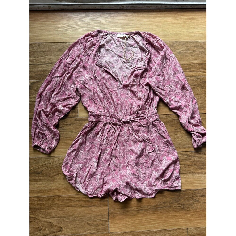 Faherty Kai Dusty Rose Banana Leaf Long Sleeve Romper size XS